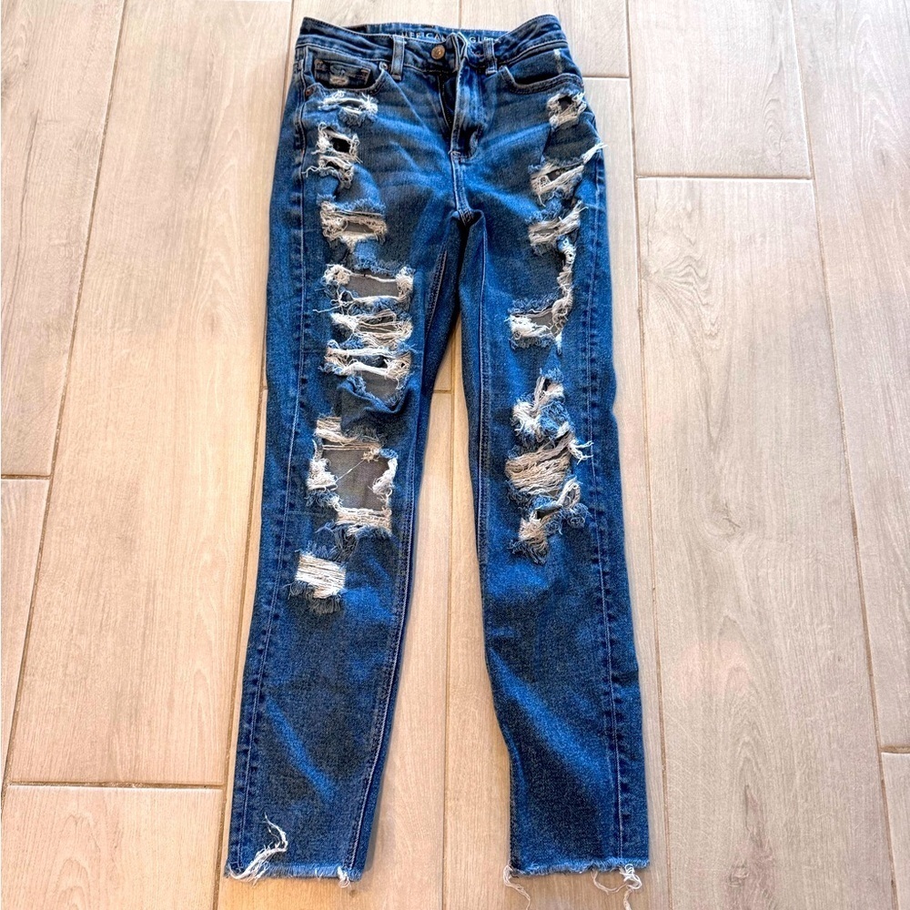 American Eagle Outfitters Ripped Blue Denim Jeans, Stretch